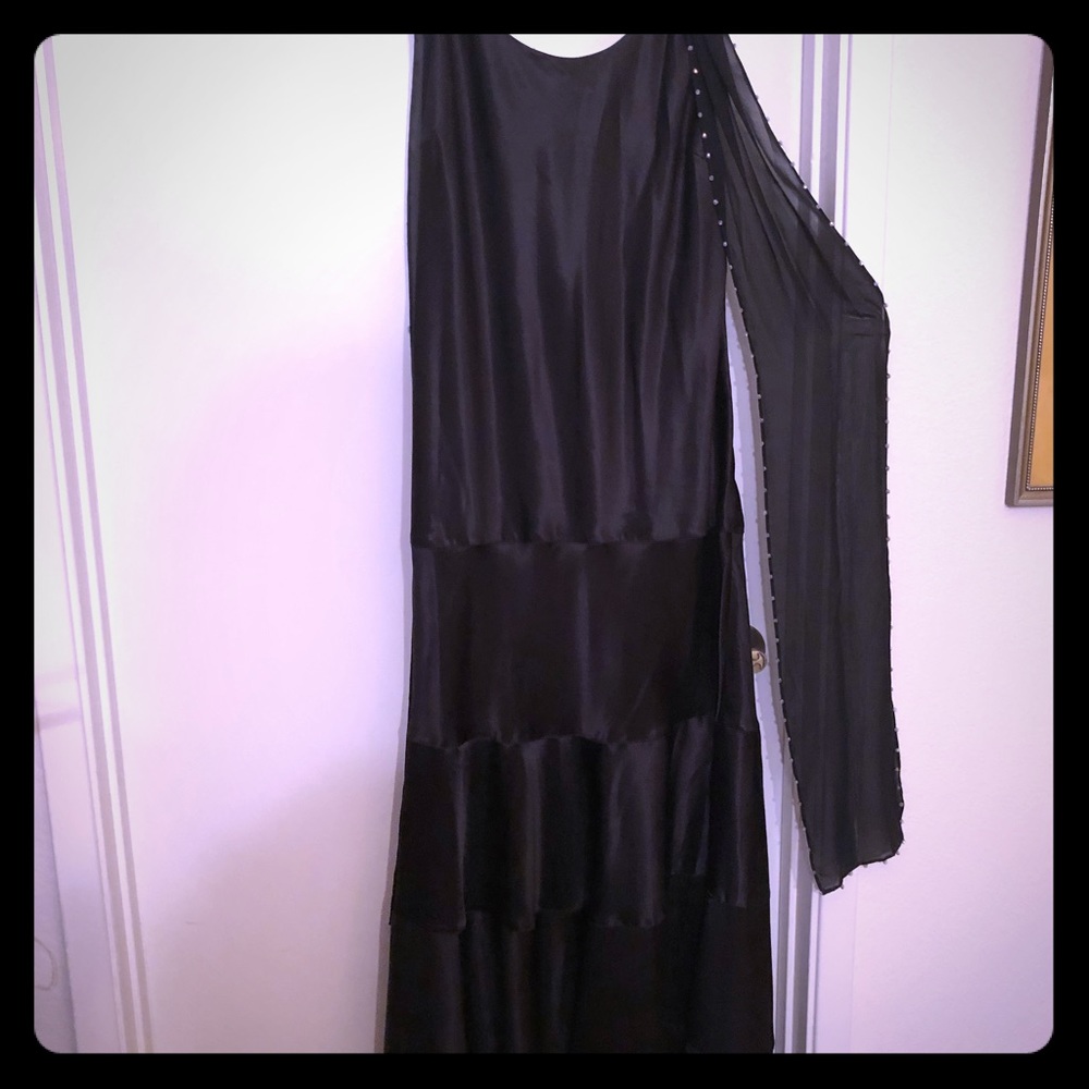 Long black gown with sparkle sheer tie